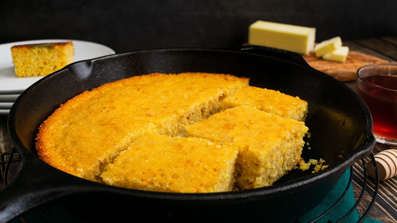 Cornbread in cast iron pan