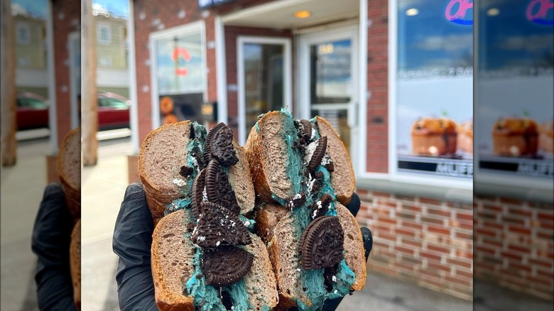 Oreo bagel in hands