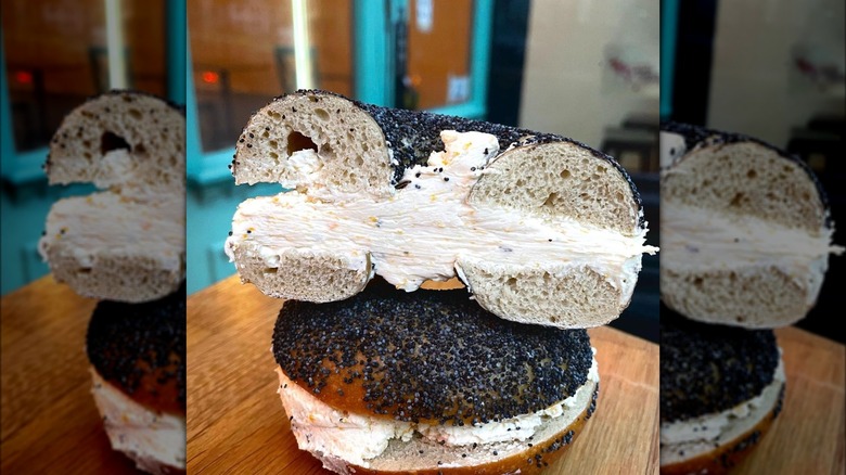 Poppyseed bagel with cream cheese