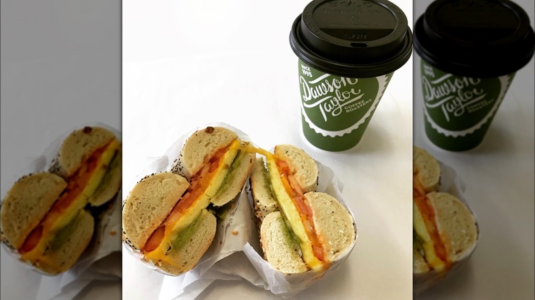 Blue Sky Bagel with coffee