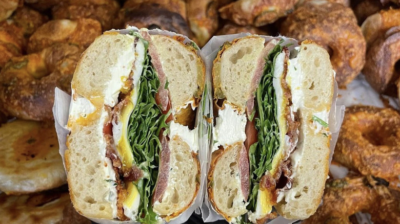 Bagel sandwich with bagel background