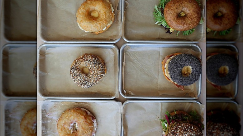 Native bagel sandwiches on trays