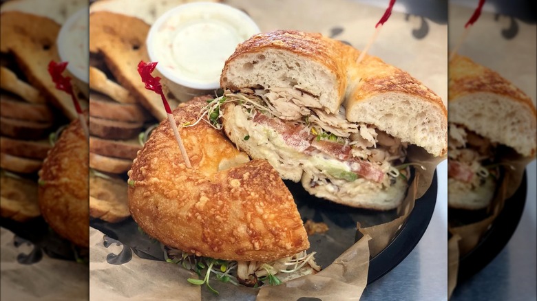 Bagel with fillings on plate