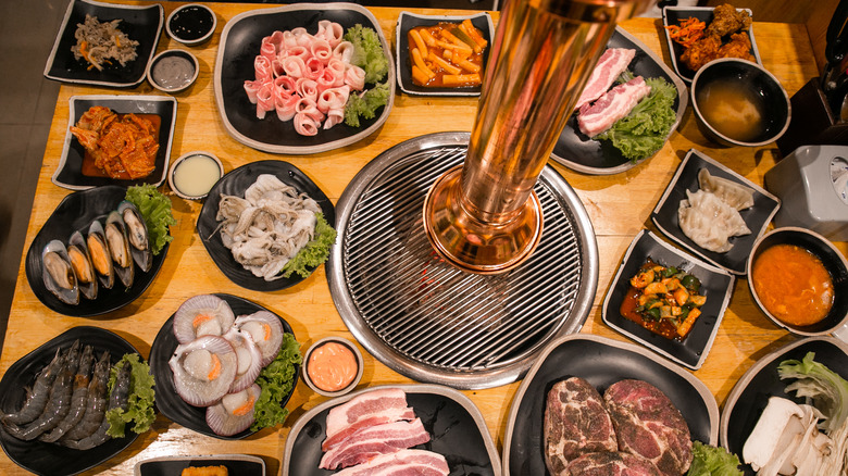 Korean barbecue and banchan platters