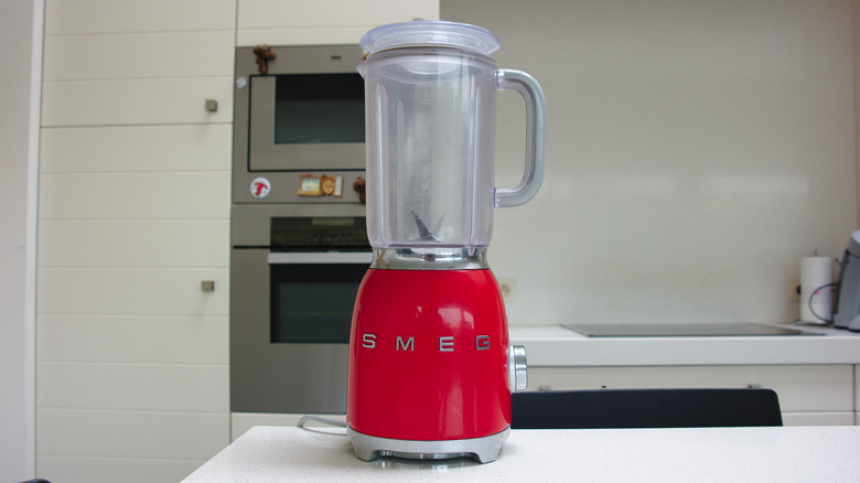 Smeg red blender in kitchen