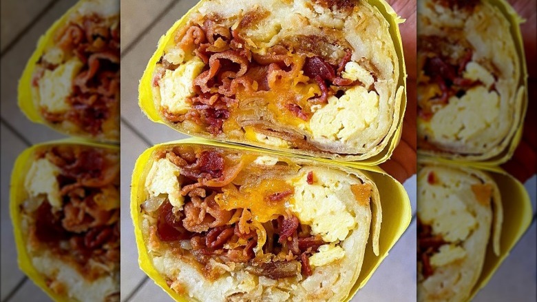 breakfast burrito cut in half