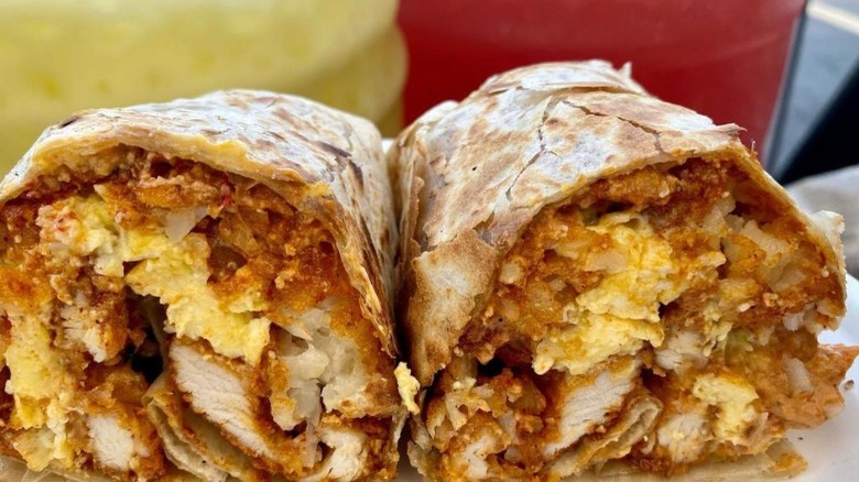 fried chicken breakfast burrito