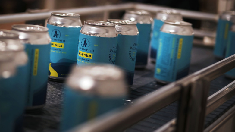 Athletic Brewing Company cans on production line