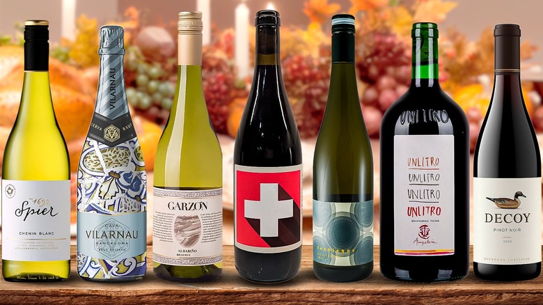 A collage of low-budget wines perfect for Thanksgiving