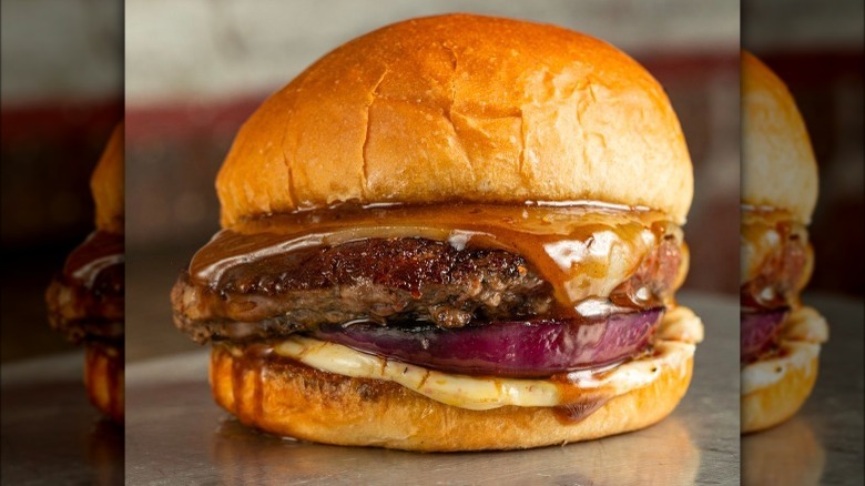 Burger with sauce and onion