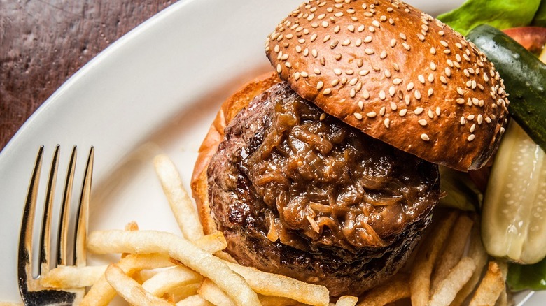 black label burger with fries