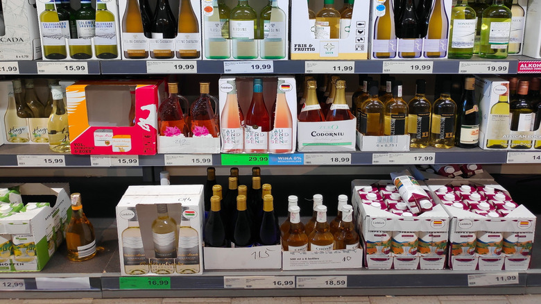 Wines on a rack at Aldi