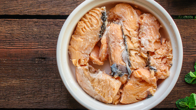 Bowl of canned salmon