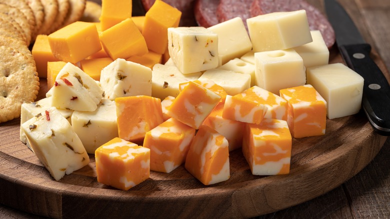 cubes of Colby cheese with other cheeses