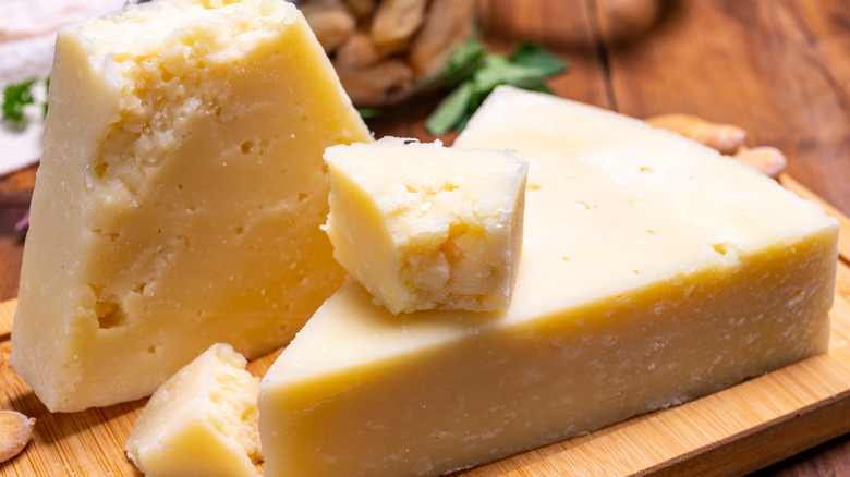 aged pecorino Romano on a board