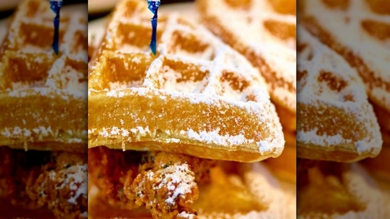 Zoomed in chicken and waffles