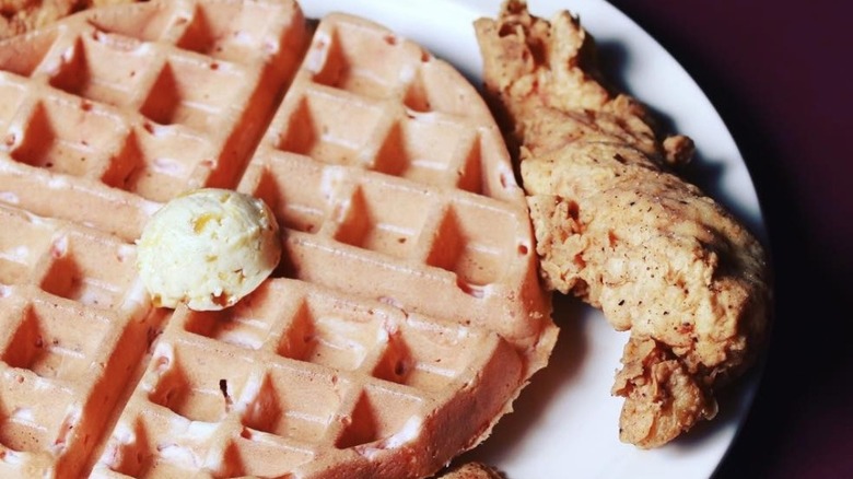 Chicken and waffles with butter