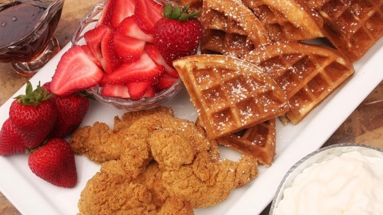 Sweet cream chicken and waffles