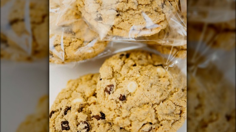 chocolate chip cookies wrapped in cellophane