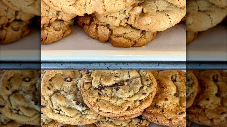 chocolate chip cookies on display