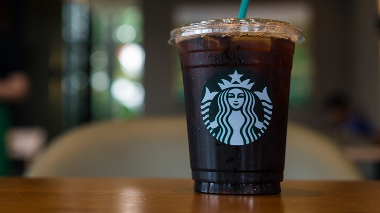 A Starbucks Iced Coffee on a counter