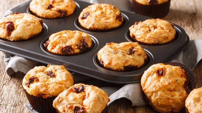 Baked muffins in a tin