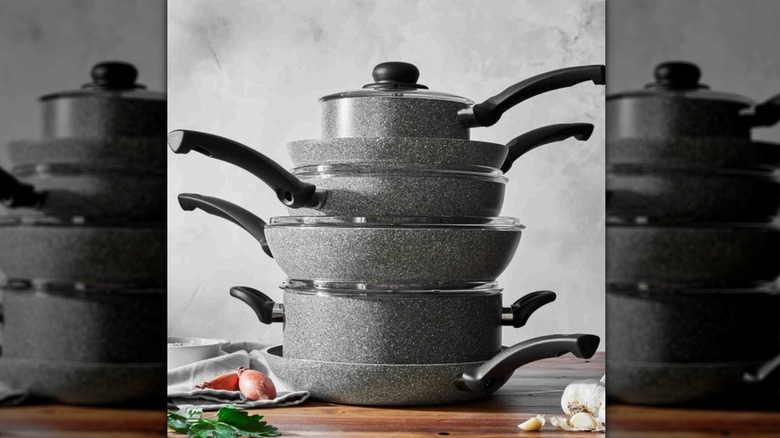 Ballarini Asti 10-piece nonstick cookware set stacked up