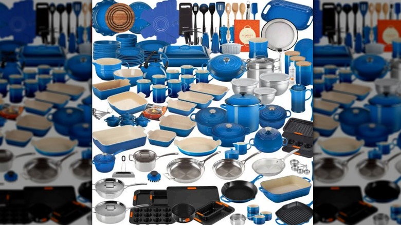 Le Creuset Marseille 170-piece ultimate cookware set in the color blue