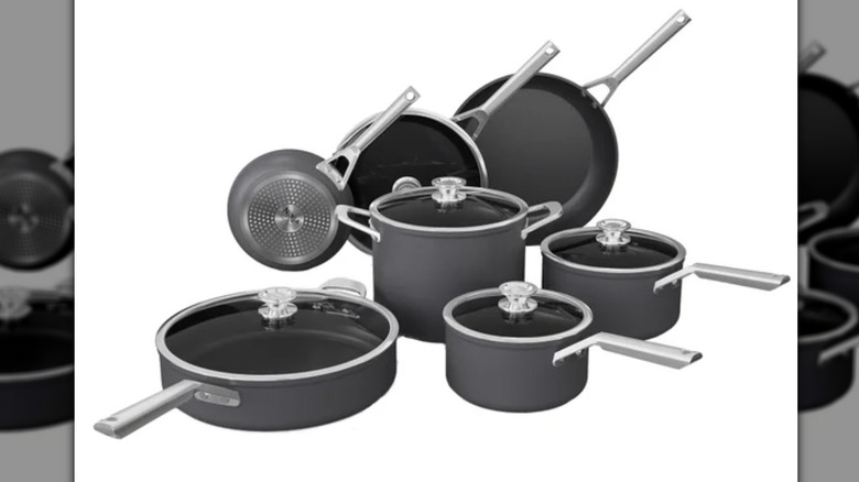 Ninja NeverStick 12-piece cookware set with stacking lids with white background