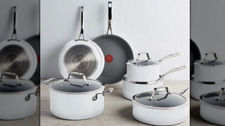 T-Fal Excellence ceramic nonstick cookware 10-piece set in white