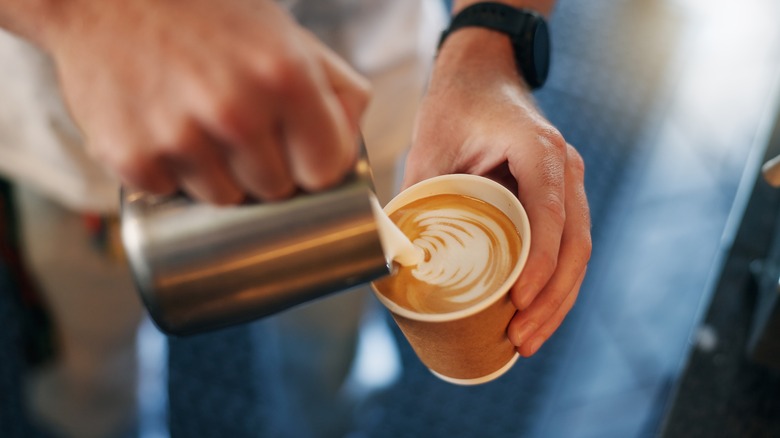 latte art being poured