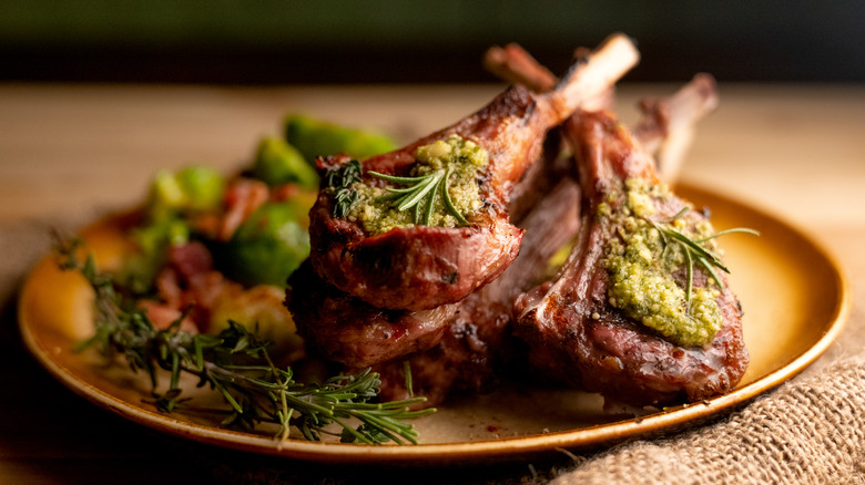 Bone in lamb on plate