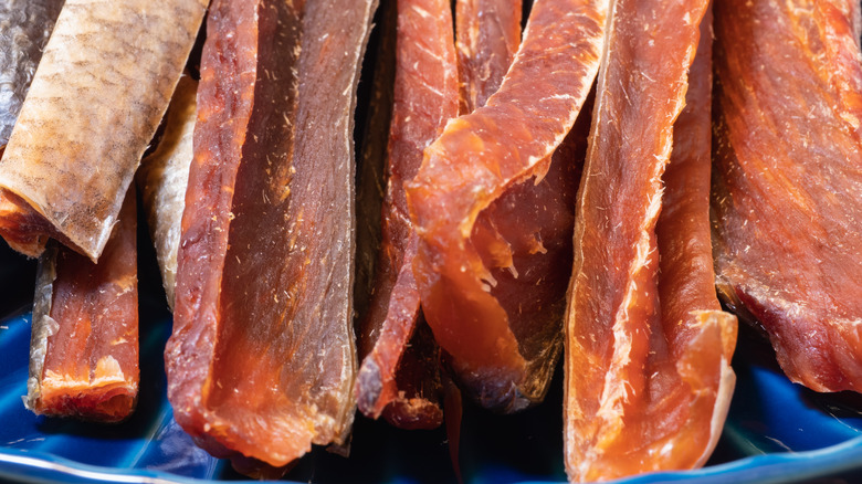 strips of drying salmon jerky