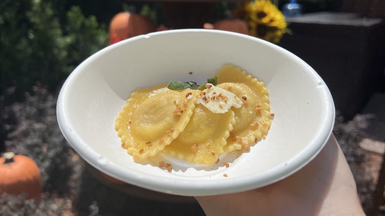 Forest & Field: Pumpkin Mascarpone Ravioli with Sage-Brown Butter, Pecorino Cheese, and Hazelnut Praline