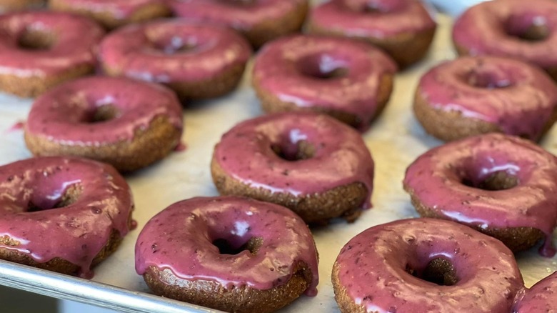 Blueberry-glazed blue corn donuts