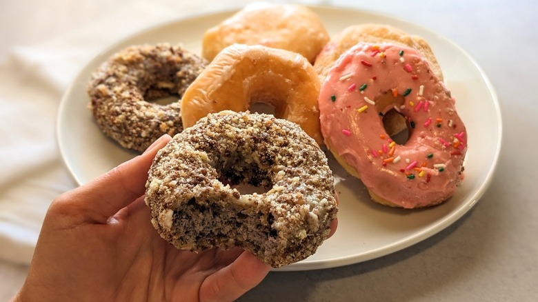 plate of donuts including blueberry crumb