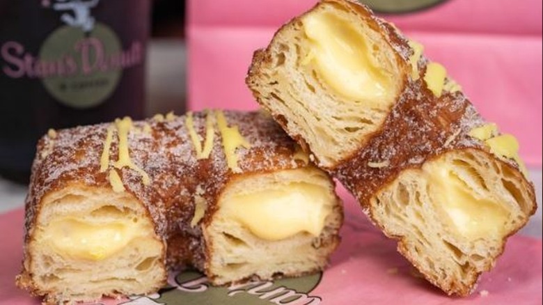 cream filled croissant donut split