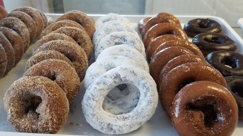 rows of donuts in case