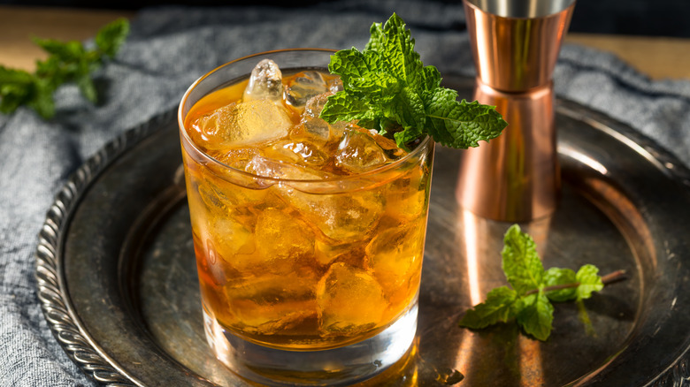 Stinger cocktail with mint 