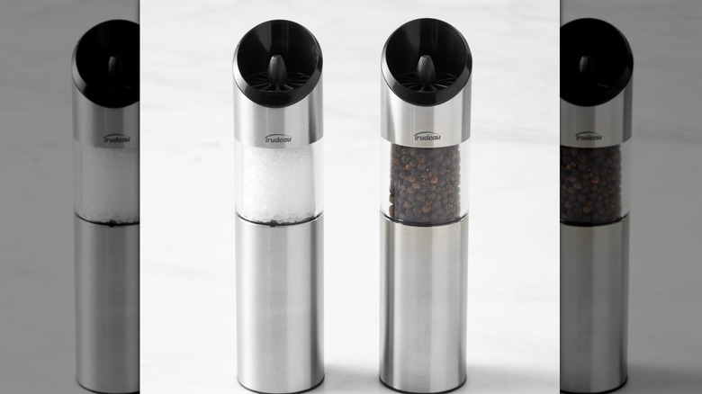 Stainless steel pepper grinder close-up