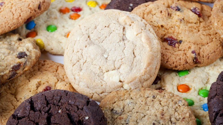 Different flavors of cookies arranged in a pile