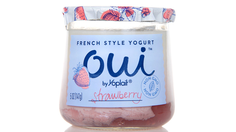 Jar of Oui strawberry by Yoplait