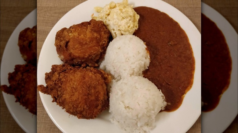 fried chicken and rice plate lunch