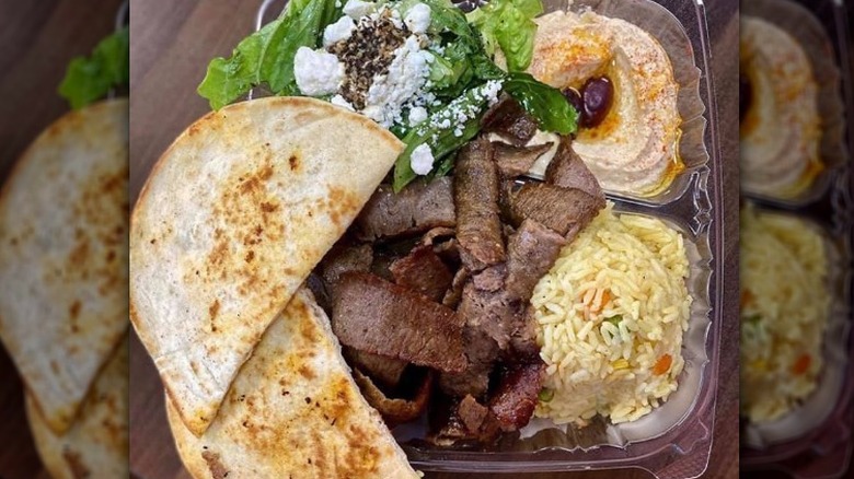Gyro meat with pita and rice