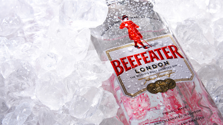 bottle of beefeater on ice