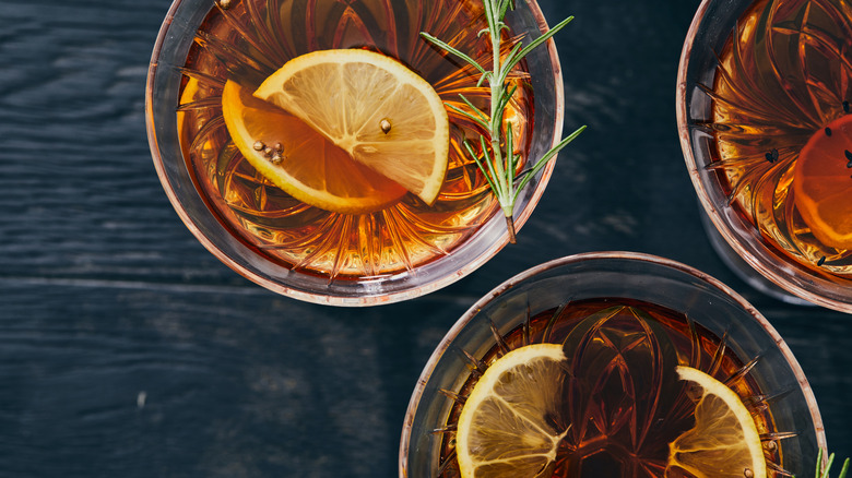 Bourbon cocktails with garnishes