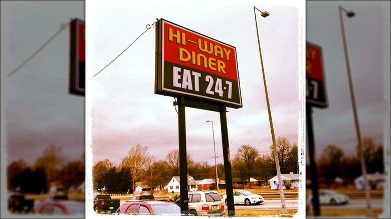 Hi-Way Diner sign in front of sky in Nebraska