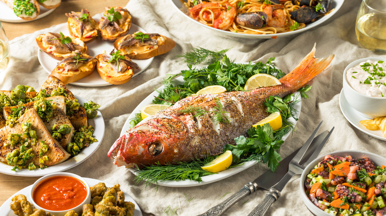 Whole fish and side dishes