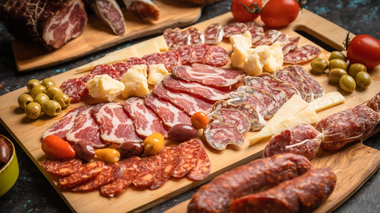 Charcuterie board with meats