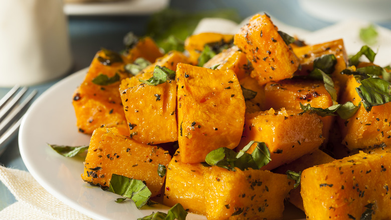 Roasted squash on plate